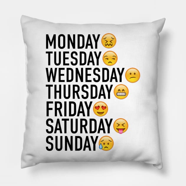 Moods of the Week Expressed Through Emojis (Black) Pillow by FullTimeFangirl