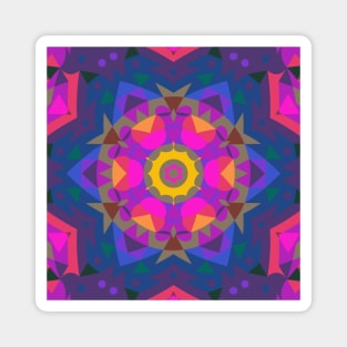 Retro Mandala Flower Pink Purple Blue and Yellow Magnet