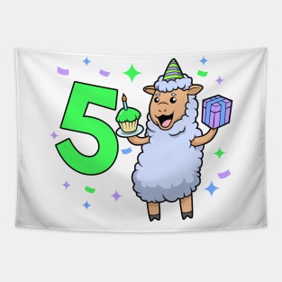 I am 5 with sheep - girl birthday 5 years old Tapestry