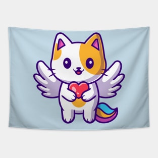 Cute Cat Unicorn Holding Heart Cartoon Tapestry