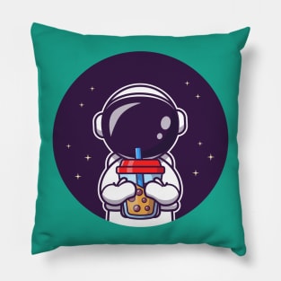 Cute Astronaut Sipping Boba Milk Tea Pillow