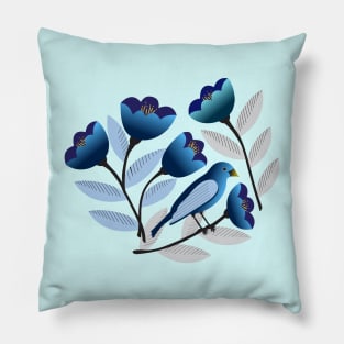 Blue bird amid the tulips Pillow