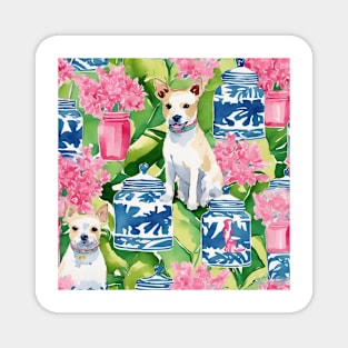 Terriers, cherry blossom, and chinoiserie jars Magnet