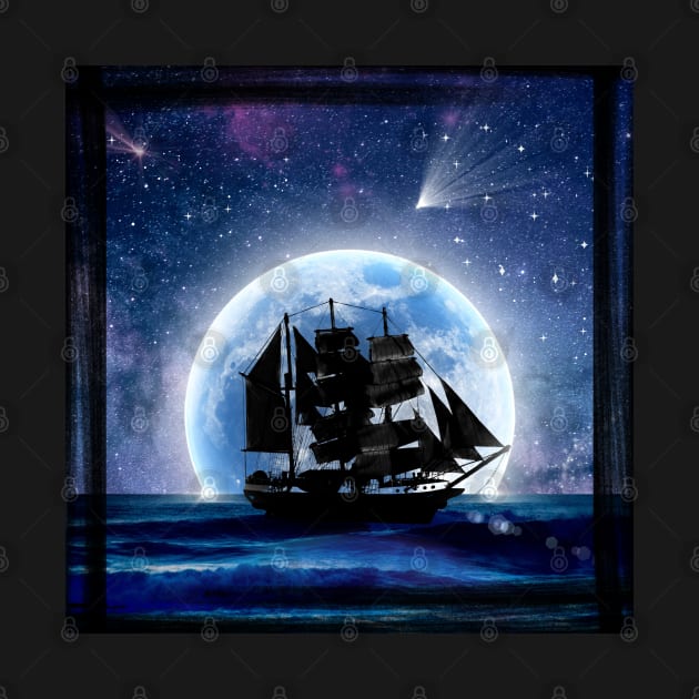 Sailing into the Night Sky - moon and galeon by Smiling-Faces