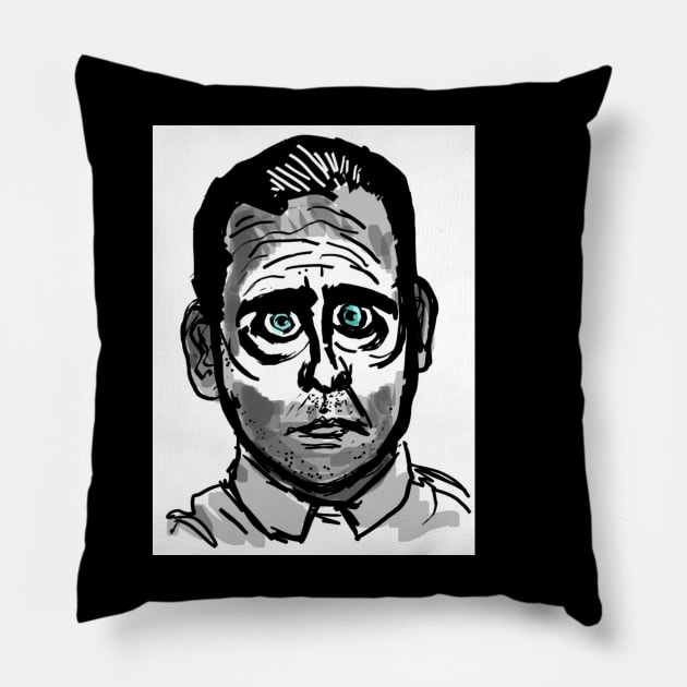 Deranged michael scott Pillow by Idrawfaces