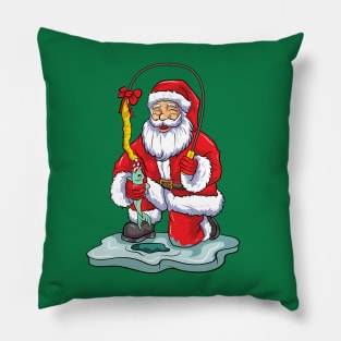 Ice Fishing Santa Claus Fisherman Christmas Winter Pillow