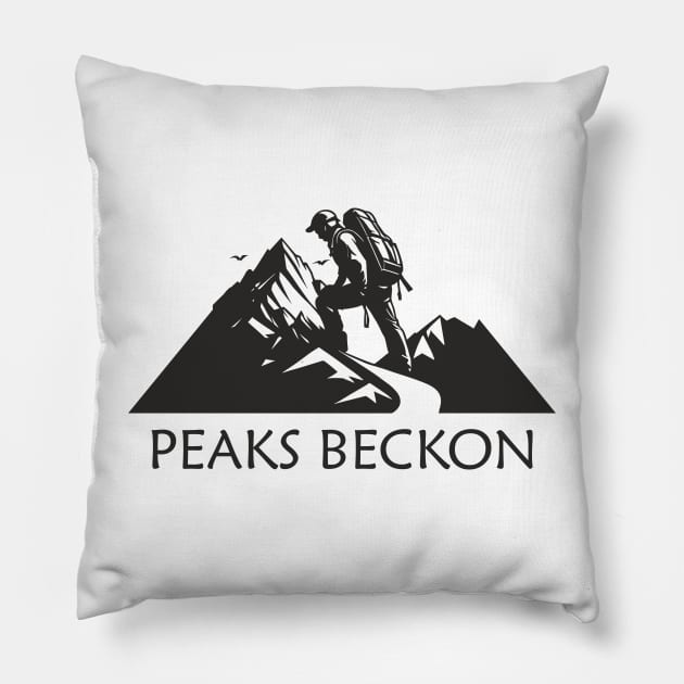 Climb. Peaks Beckon Pillow by aceofspace