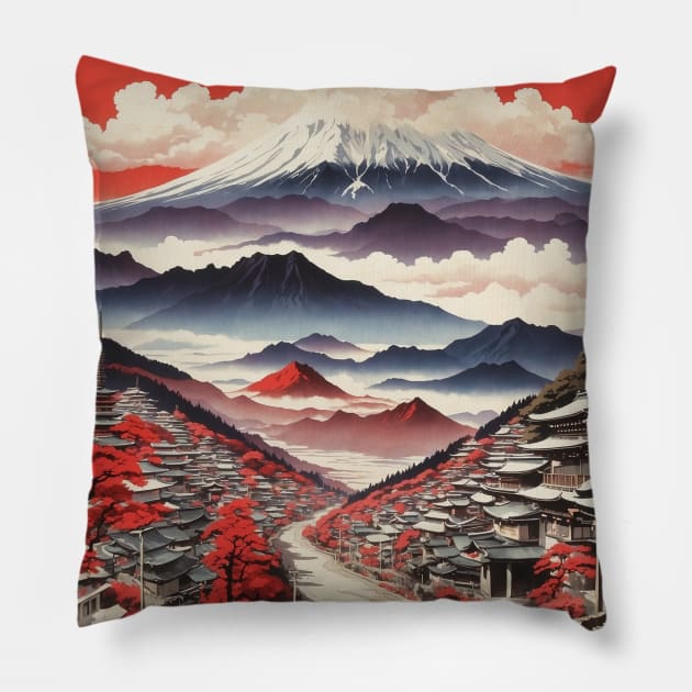 Yamagata Japan Travel Vintage Tourism Poster Pillow by TravelersGems