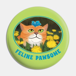 Feline Pawsome – adorable illustration of a tabby cat with a butterfly on his head Pin