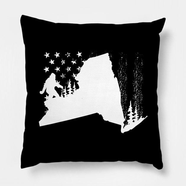 New York Bigfoot American Flag Pillow by Tesszero