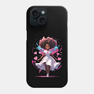 Happy Valentine's Day Black girl hearts cartoon romantic Phone Case