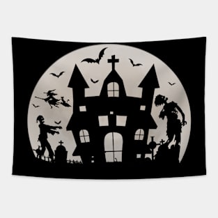 Spooky Moon Halloween Witch Monster Ghost Pumpkin 16 Tapestry