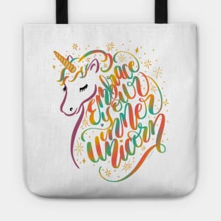 Embrace Your Inner Unicorn Unique Colorful Hand Lettering Design Tote