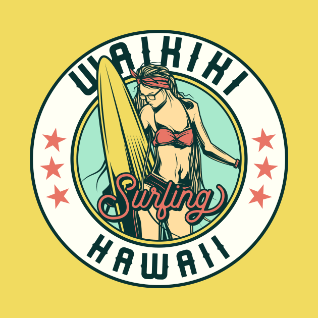 Vintage Surfing Badge for Waikiki, Hawaii by SLAG_Creative