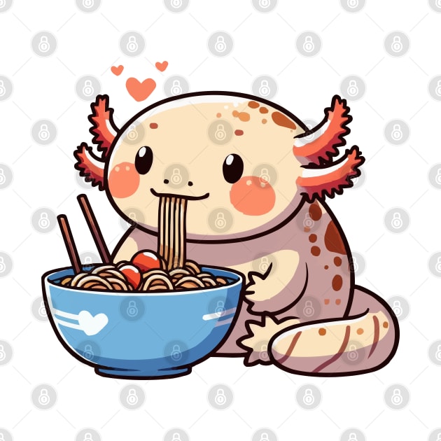 chubby axolotl eating ramen noodles by fikriamrullah