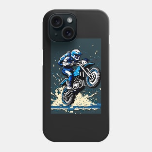 Dirt bike wheelie - pixel art style blue and tan Phone Case