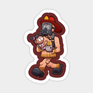 Cartoon Firefighter Saving Little Girl Magnet