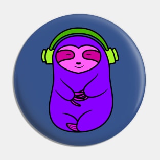 Happy Purple Sloth Listening to Music Pin