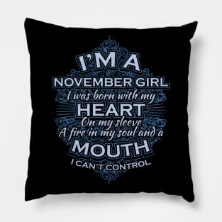 Awesome November Girl T shirt Gift Birthday Pillow