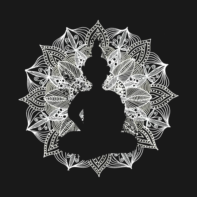 White Mandala Circle Buddha by ZeichenbloQ