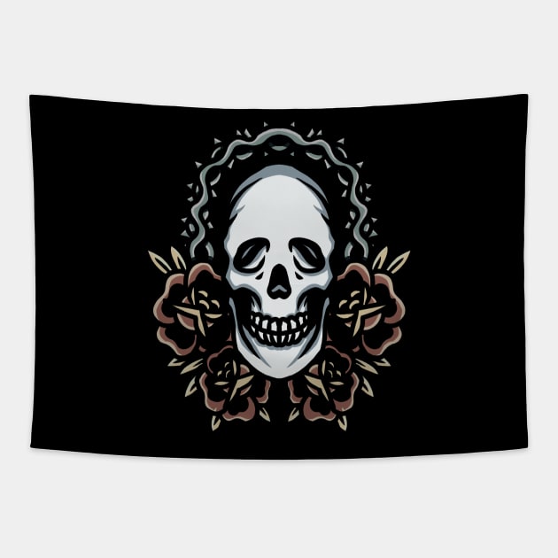 skull and roses tattoo Tapestry by donipacoceng