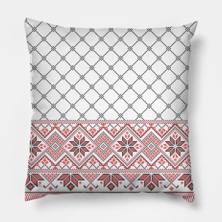 Palestinian Arabic Kufiya Keffiyeh or also called Hatta Traditional Pattern with Tatreez Embroidery Art Design Red Black on White Pillow