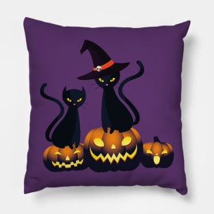 Halloween Spooky Pumpkins Black Cat and Happy Fall Season Autumn Vibes Pillow