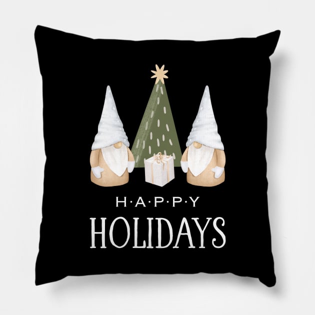 Happy Holidays Christmas Gnomes Pillow by Whimsical Frank