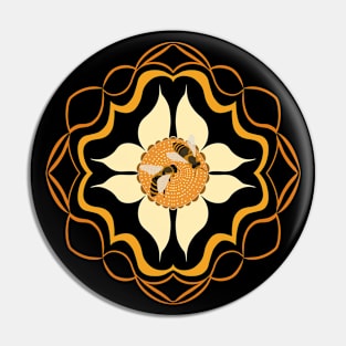 Two Bees on an Abstract Floral Design Pin