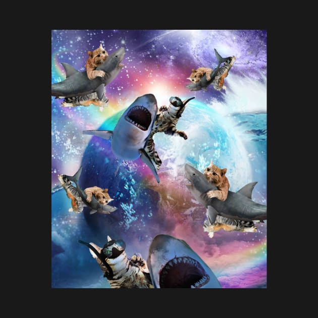 Space Cat Riding Shark, Galaxy Rainbow Cats On Sharks by Random Galaxy