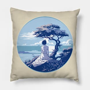 Girl Contemplating Shore Pillow