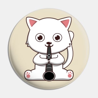 Cute White Cat Playing The Clarinet Pin