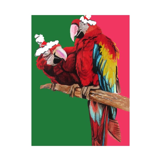 Christmas Macaw - Here Comes Santa Macaws! - on Red and Green by SarahRajkotwala