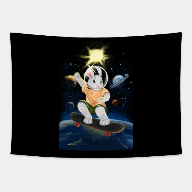 Rabbit, Skateboard, Skater, Space, Bunny, Halfpipe Tapestry by Strohalm