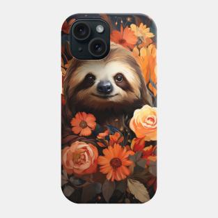 Orange Flowers and Sloth Phone Case