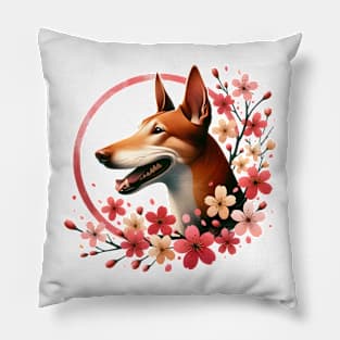 Cirneco dell'Etna Enjoys Spring Amidst Cherry Blossoms Pillow