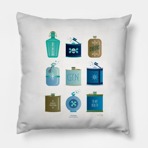 flasks blue Pillow by CatCoq