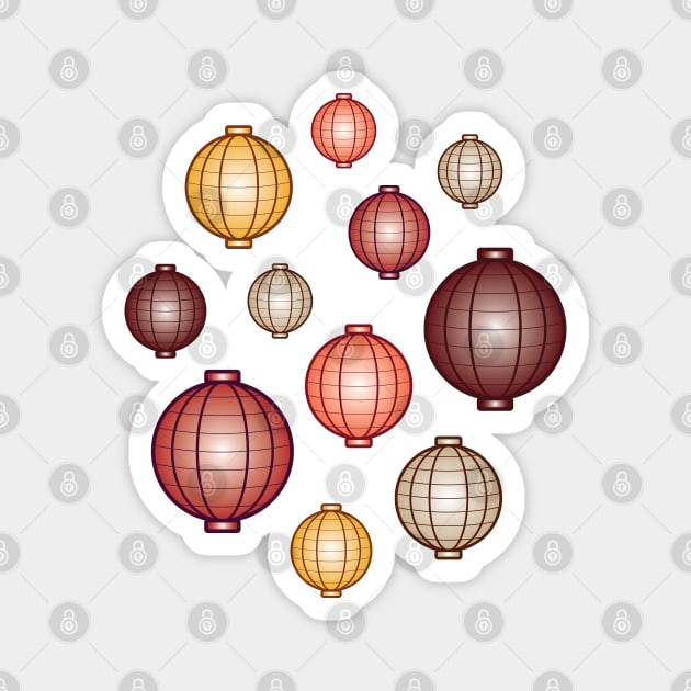 Lanterns | Mid Autumn Festival | Maroon Orange Gray Magnet by Wintre2