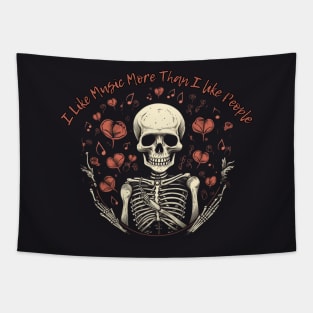 I like music more than people, skull and flower Tapestry