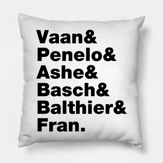 Final Fantasy 12 Characters (Black Text) Pillow by inotyler