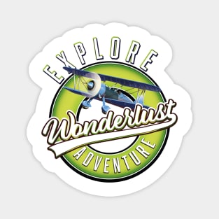 Wonderlust explore adventure logo. Magnet