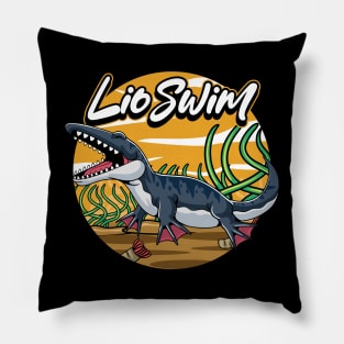 Cute Liopleurodon Aquatic Dino Cartoon Illustration Pillow