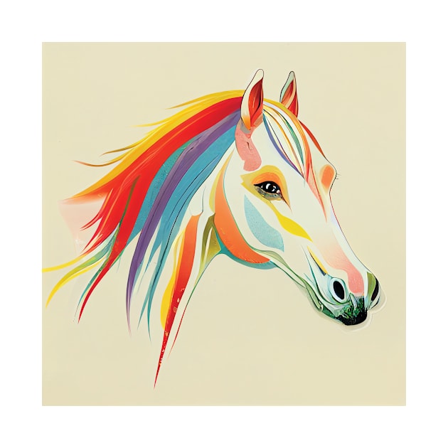 Delicate Rainbow Horse on cream by Geminiartstudio