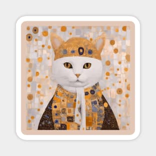 White Klimt Cat Dressed in Royal Robes Magnet