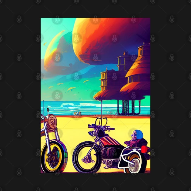 SURREAL RETRO MOTORCYCLES ON THE BEACH by sailorsam1805