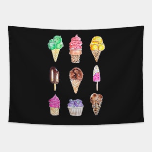 Watercolor Ice Cream Flavors Collection - Black Tapestry