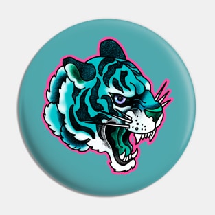 Teal blue tiger Pin