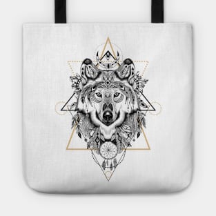 Wolf in aztec style Tote