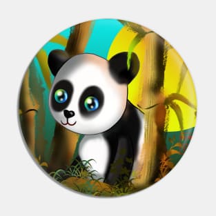 Adorably cute cartoon panda in a bamboo forest Pin