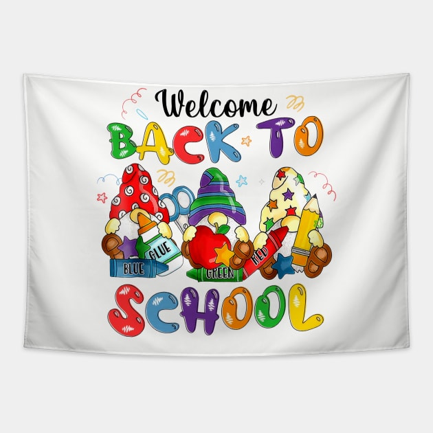 Welcome Back To School Gnomes First Day Of School Tapestry by cogemma.art